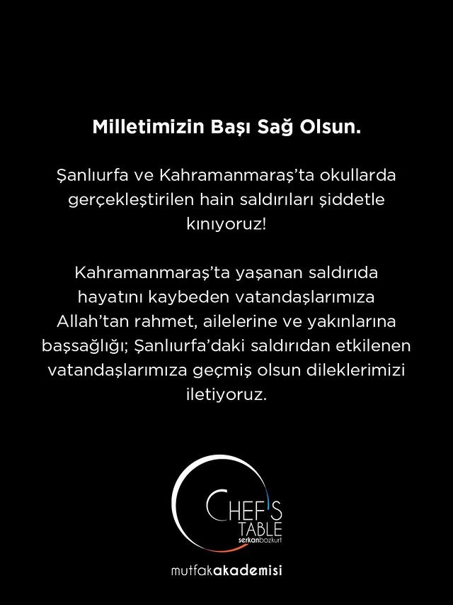 Milletimizin Başı Sağ Olsun.Şanlıurfa ve Kahramanmaraş’ta okullarda gerçekleştirilen hain saldırıları şiddetle kınıyoruz!Kahramanmaraş’ta yaşanan saldırıda hayatını kaybeden vatandaşlarımıza Allah’tan rahmet, ailelerine ve yakınlarına başsağlığı; Şanlıurfa’daki saldırıdan etkilenen vatandaşlarımıza geçmiş olsun dileklerimizi iletiyoruz.