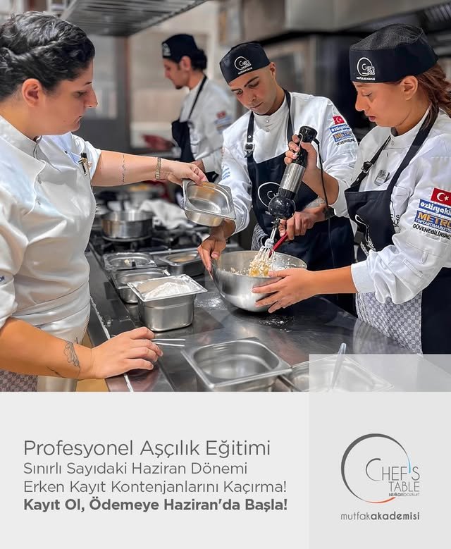 Profesyonel Aşçılık Eğitimi Yeni Dönem 15 Haziran 2026 Hafta İçi Sınıfları , 20 Haziran 2026 Hafta Sonu Sınıfı Başlıyor. Erken Kayıt Kontenjanı Yüzdesel Bir Dilim Kontenjanıdır. Görüşme İçin Randevunu Al!