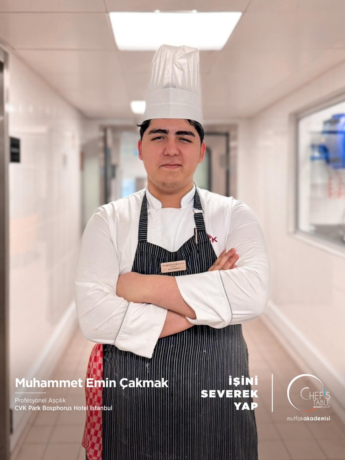 Profesyonel Aşçılık Eğitimi mezunlarımızdan Muhammet Emin Çakmak, CVK Park Bosphorus Hotel Istanbul’da işe başlamıştır. Sevgili Muhammet Emin Çakmak’a kariyerinde bol şans ve başarılar diliyoruz. Yolu açık olsun!

#chefstablemutfakakademisi #profesyonelaşçılıkeğitimi #işiniseverekyap